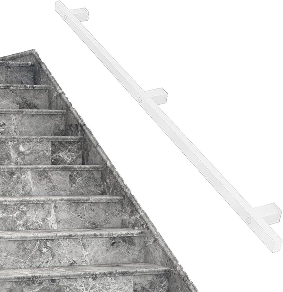 Trapleuning Set - Wandmontage Steun - Veilig Lopen - Industrieel Design - 90 cm - Wit