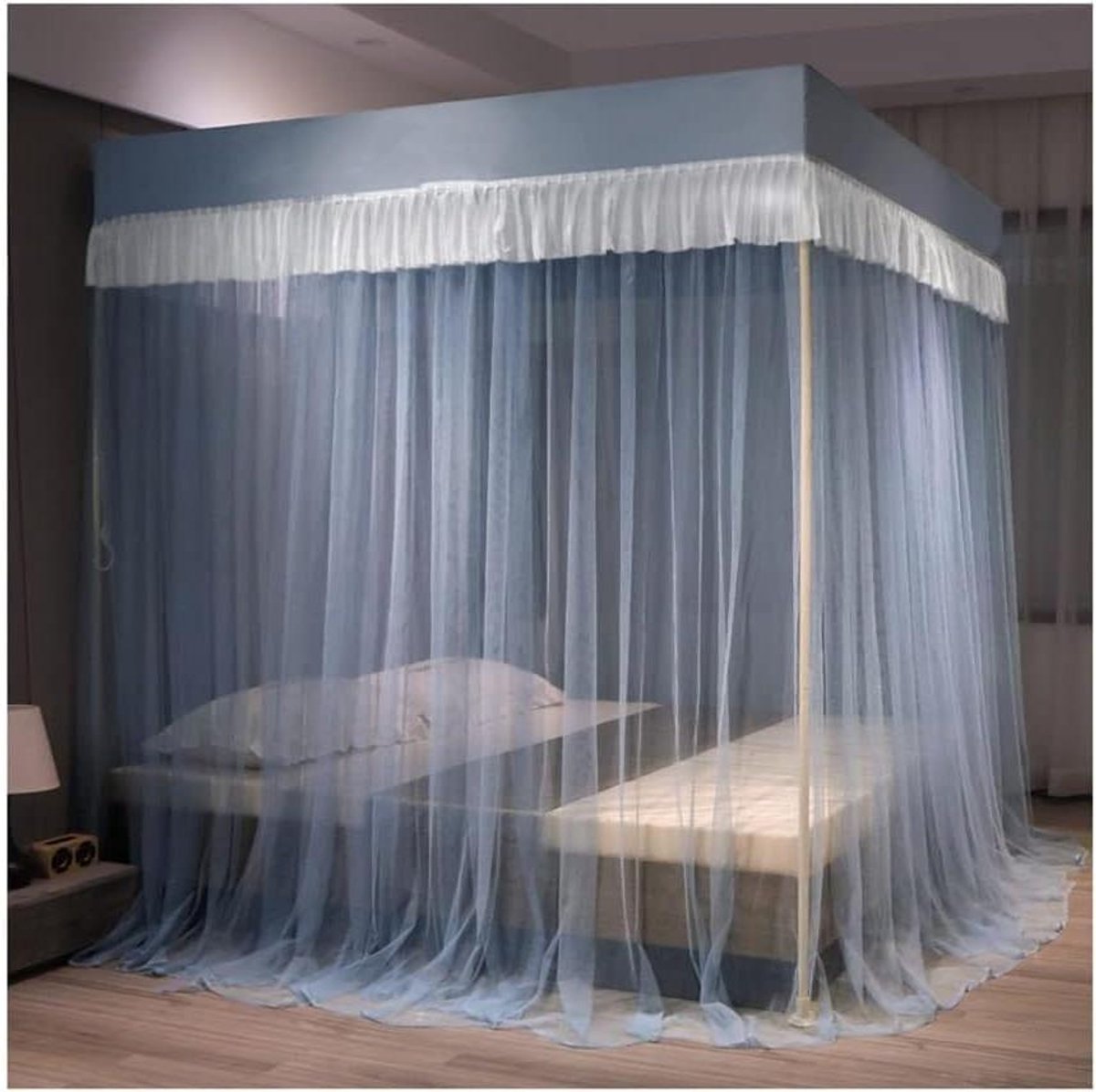 Bedhemel Klamboe - Bedgordijn Sprei - Slaapkamer Decoratie - Met Metalen Beugel - 180x220cm - Blauw