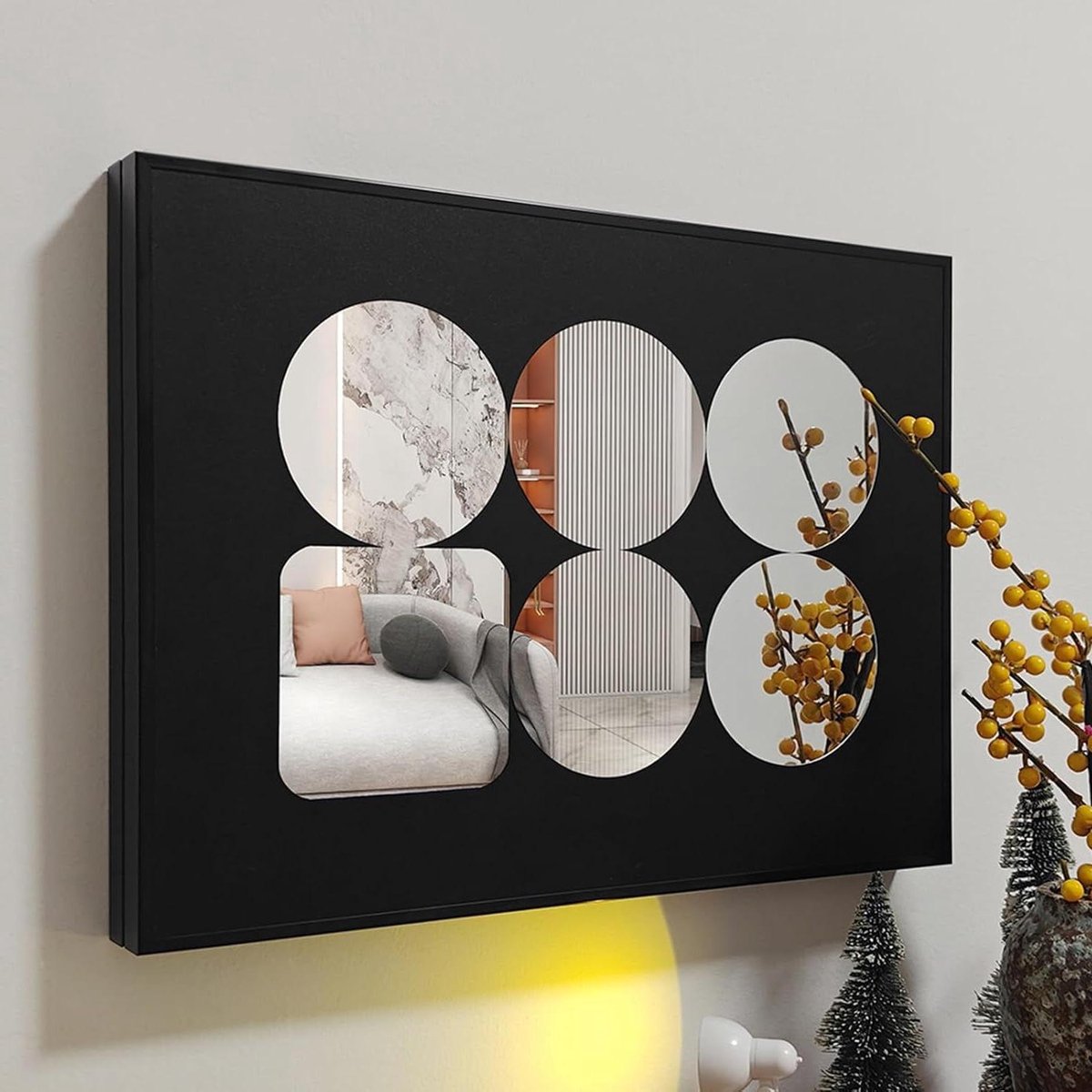 Deksel Zekeringkast - Schakelaarafdekking Wandmontage - Interieur Decoratie - Spiegeloppervlak Ontwerp - 50 x 35 cm - Zwart
