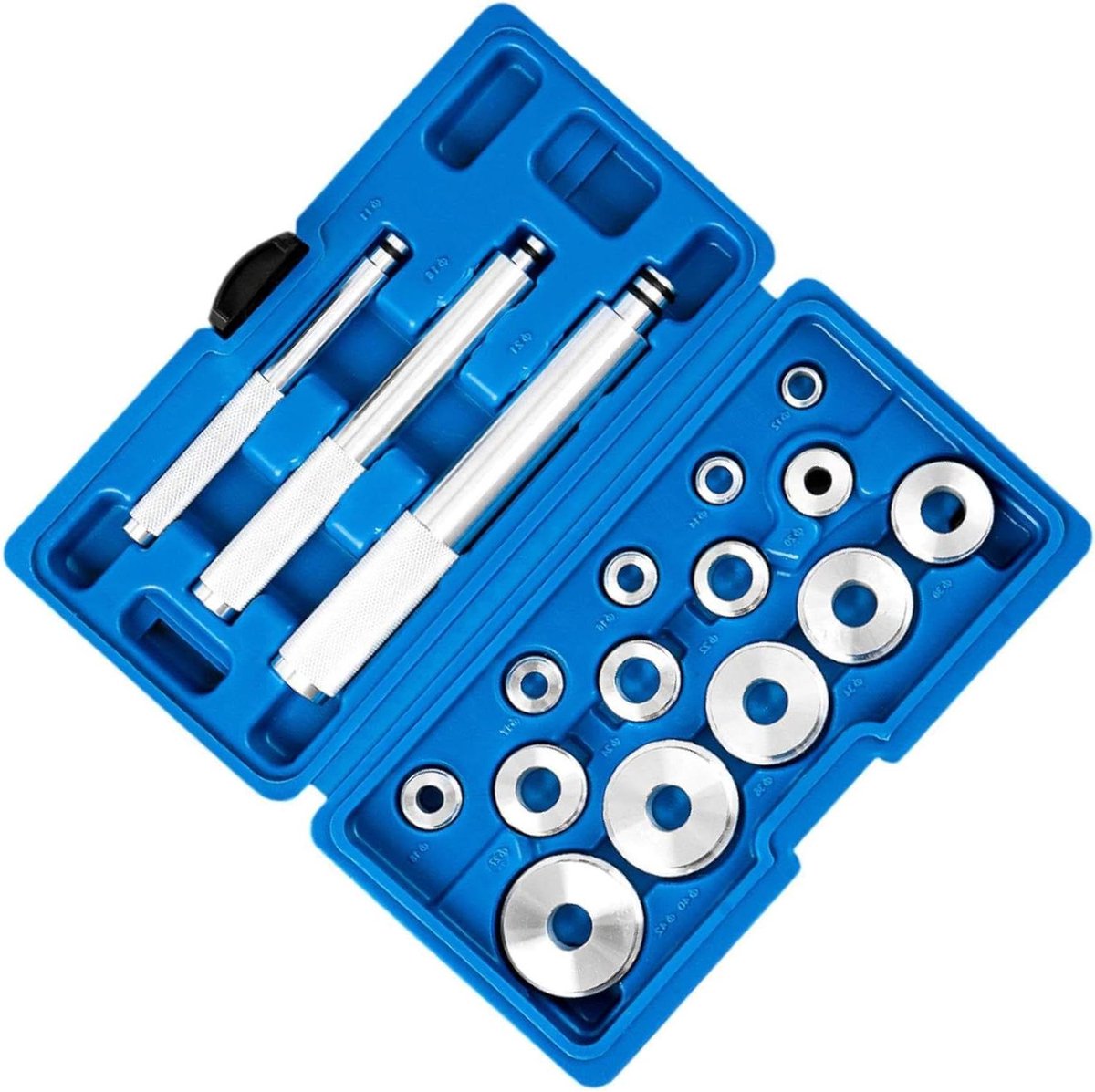 Lagerpersset - Wiellager gereedschap - Montage wiellagers - 17-delige set - Diverse maten - Zilver