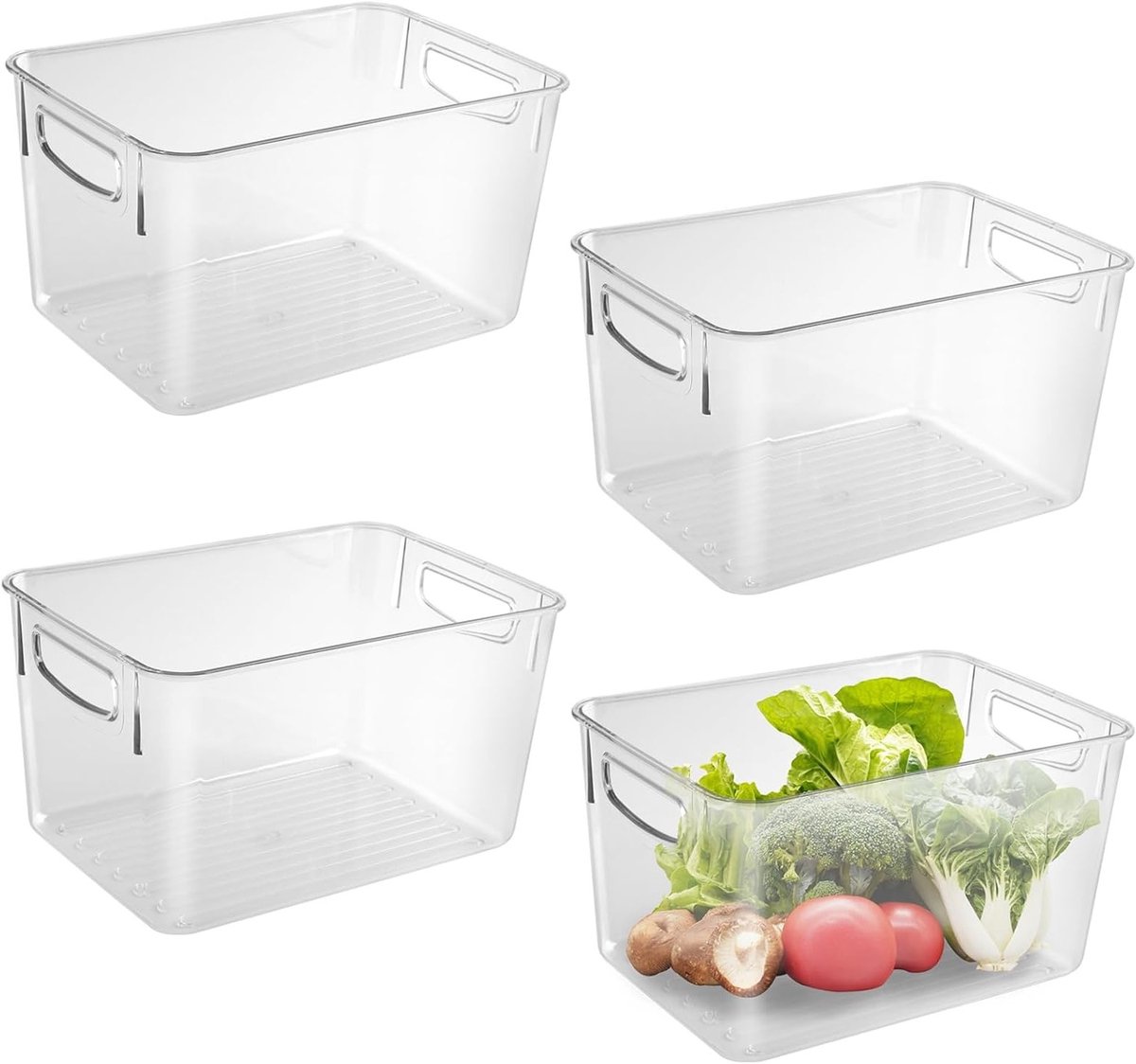4 Stuks Koelkast Organizer met Handvat, Transparante Opbergdozen voor Keuken, Ideaal voor Voedselopslag en Ruimtebesparing