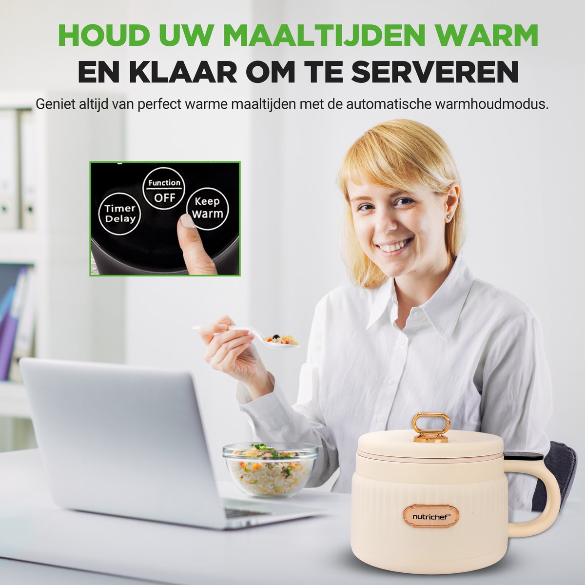 NutriChef Rijstkoker - 1,5L Draagbare Elektrische Multicooker- 6 Kookfuncties - Rijst, Soep, Stoofpot, Pap & Meer - Wit – foto 3