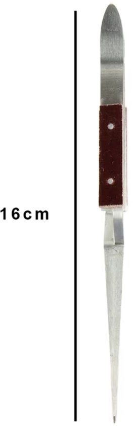 16 cm lange, zelfklemmende pincet van metaal met roodbruine greep.