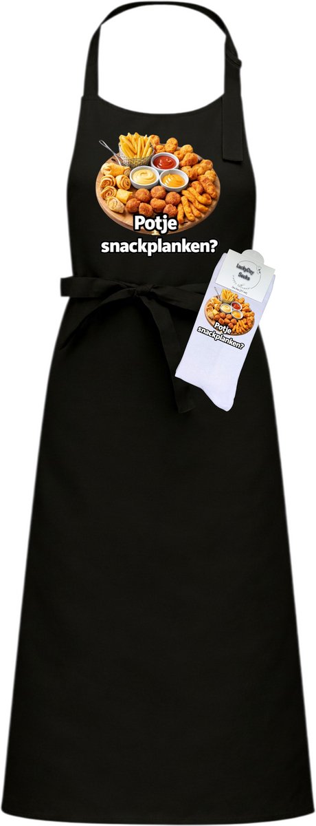 Luxe Hobby Keukenschort en sokken met tekst - Cadeau set - Snackplanken - Pensioen cadeau - Zwart - Verstelbaar - Cadeau idee - Verjaardag cadeau - Cadeau dames en heren - Moederdag - Vaderdag - Afscheid - Kerst cadeau - Grappig cadeau - Onesize