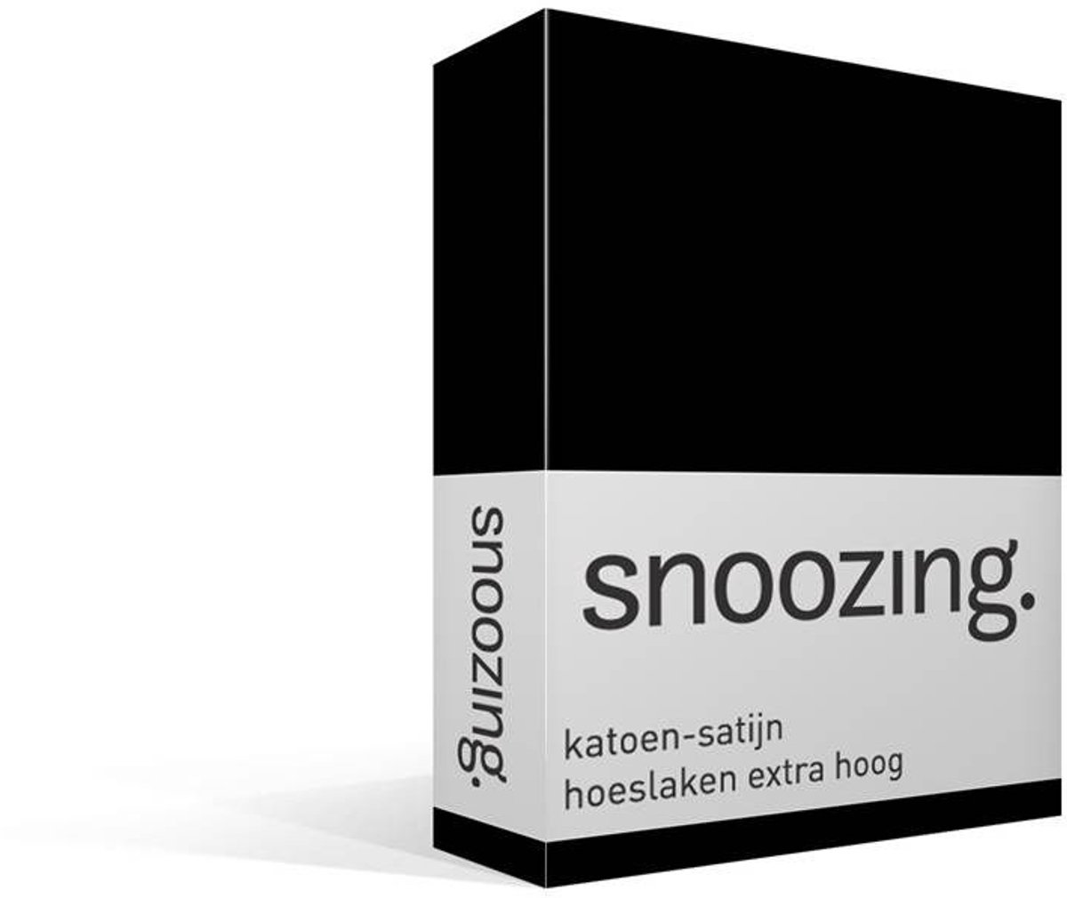 Snoozing Katoen-satijn - Hoeslaken - Extra Hoog - Lits-jumeaux - 160x200 cm - Zwart