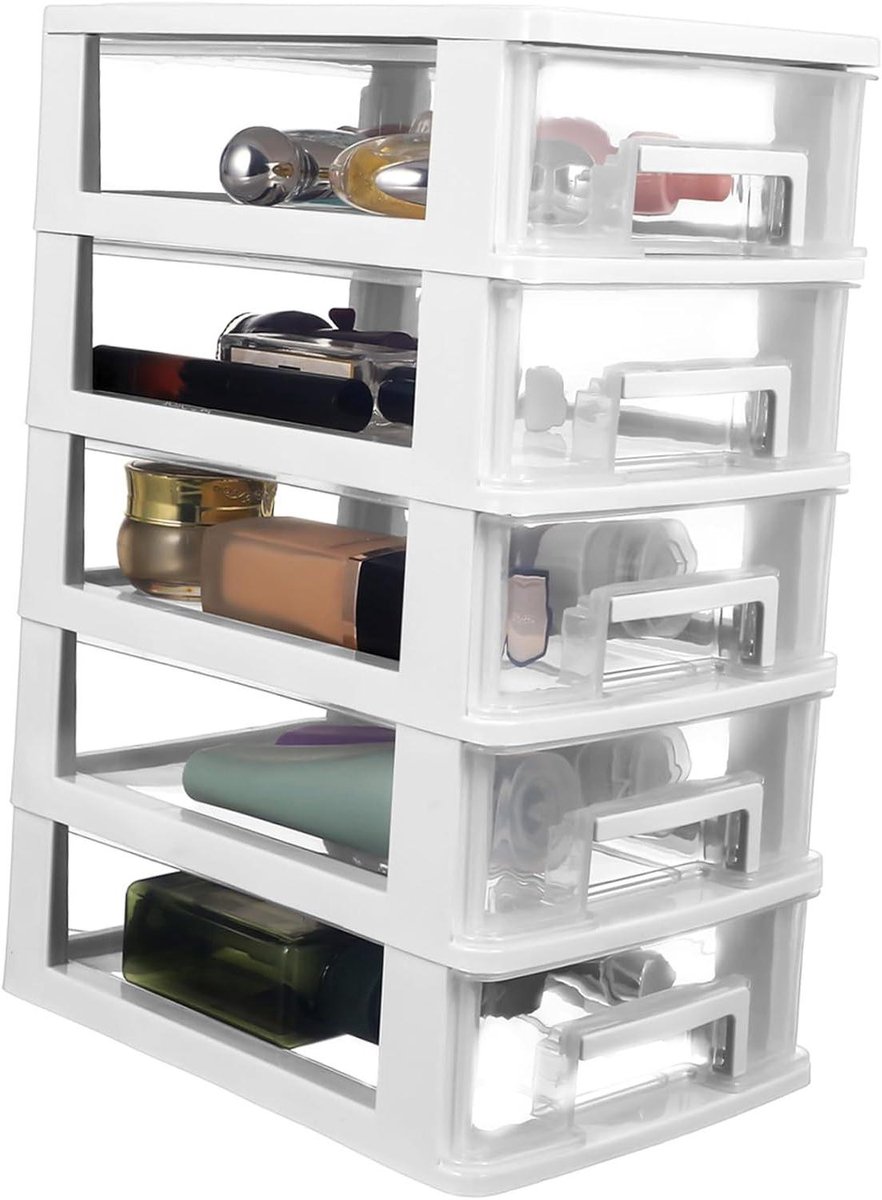 Lade Organizer - Opbergkast Bureau - Kantoor Ordenen - Transparant Ontwerp - 31.4cm Hoog - Wit