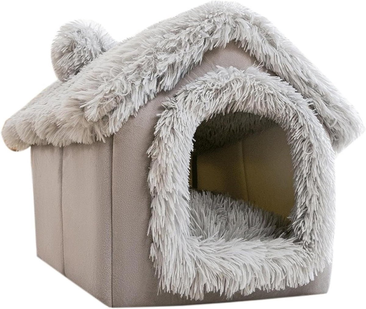 Hondenbed Grot - Huisdier Tent - Rustgevende Slaap - Afneembare Hoes - 33x30x32 cm - Grijs