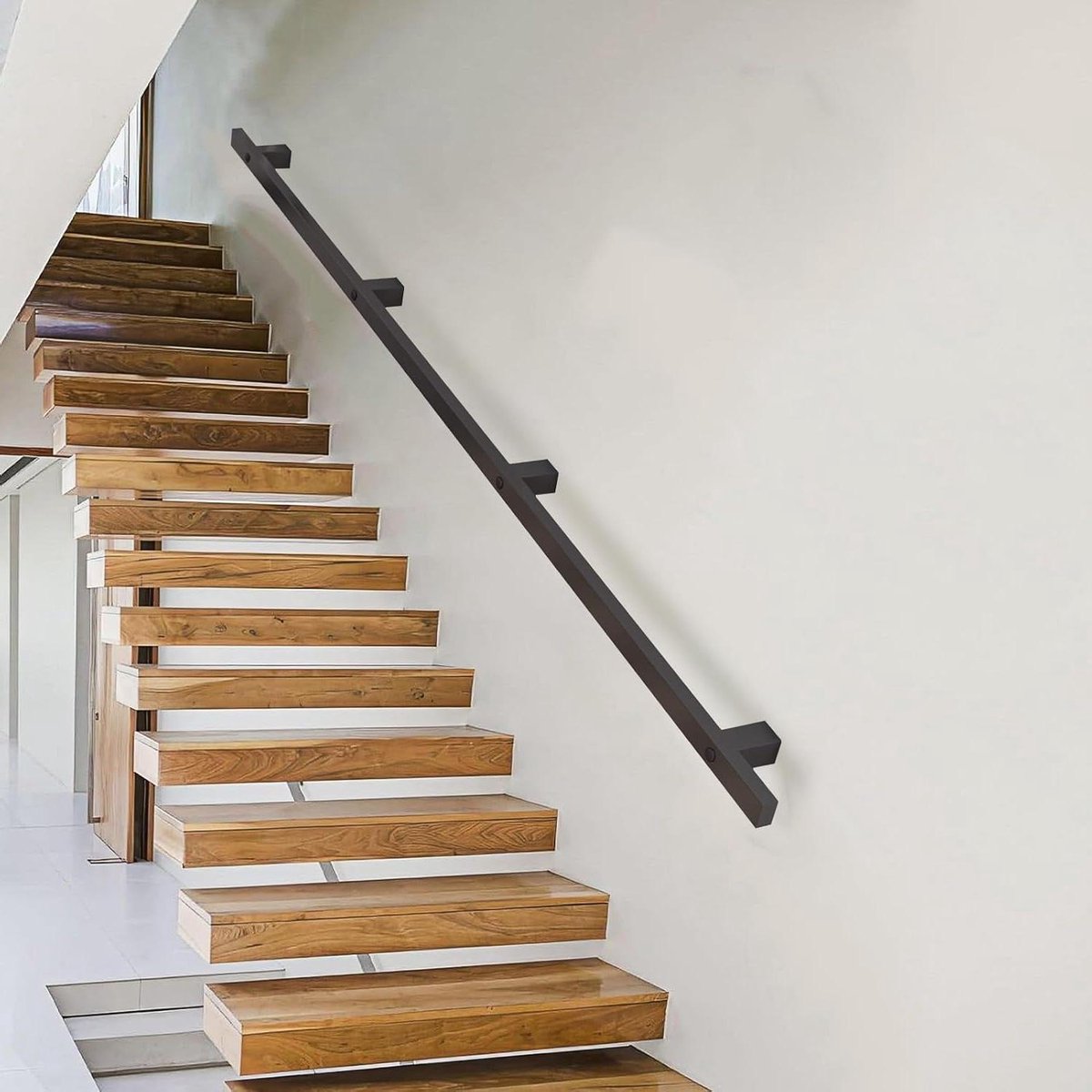 Trapleuning Set - Muursteun Leuning - Veiligheid Trappenhuis - Smeedijzeren Stevigheid - Tot 600cm - Zwart