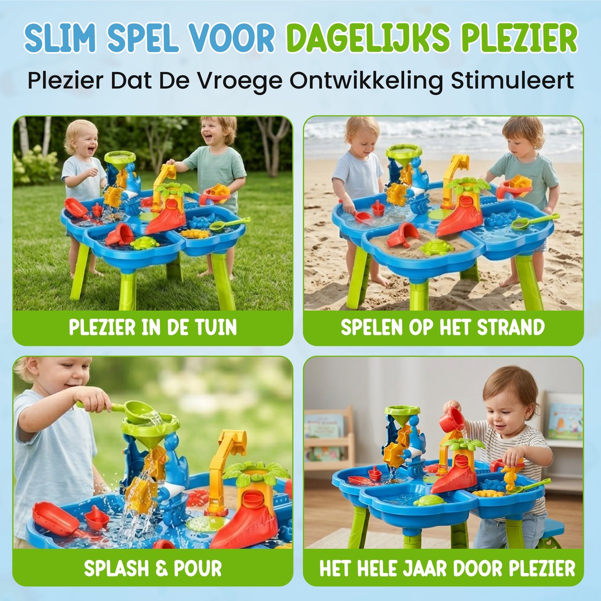 Kuddo Watertafel – Zand en Watertafel met Watermolen, Glijbaan & Krukje – Zandtafel Buitenspeelgoed – Waterspeelgoed met Accessoires — afbeelding 6