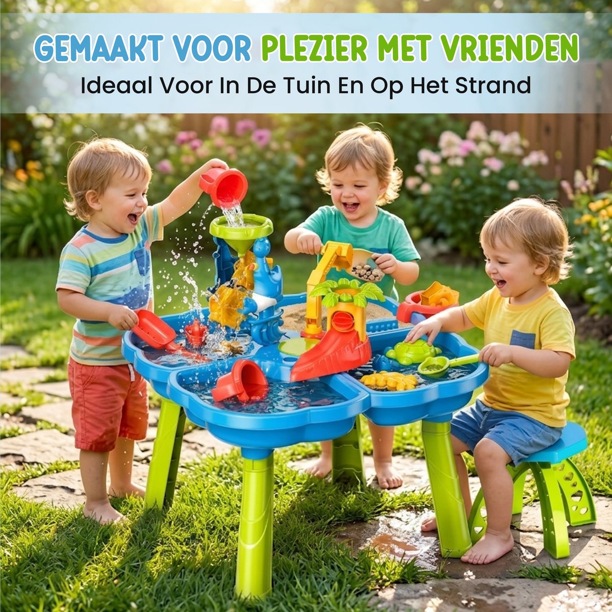 Kuddo Watertafel – Zand en Watertafel met Watermolen, Glijbaan & Krukje – Zandtafel Buitenspeelgoed – Waterspeelgoed met Accessoires — afbeelding 5
