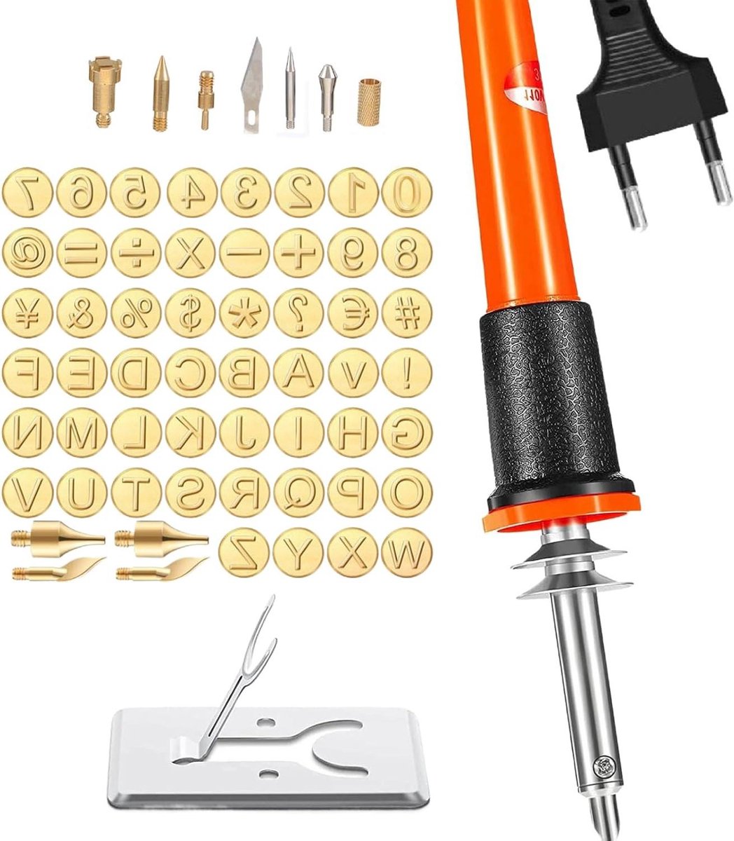Houtbrandset - Graveergereedschap - Creatief Knutselen - Alphabet Stempel - 63 Delig - Zwart
