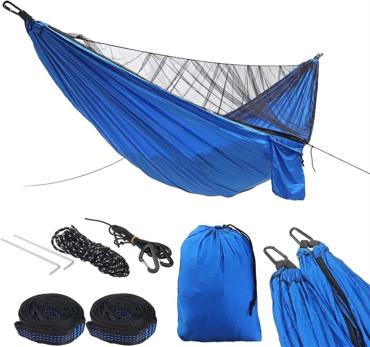 Draagbare Hangmat - Schommelbed Tuin - Ontspannen Buiten - Sterke Parachutestof - 290x140cm - Wit