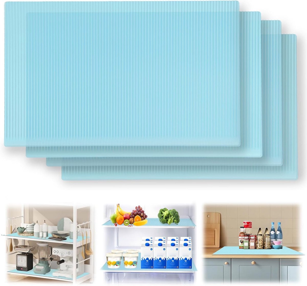 Set van 4 Siliconen Koelkastmatten, 29.5 x 45.2 cm, Antislip, BPA-vrij, Snijdbaar voor Keuken, Koelkast en Planken Bescherming