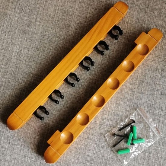 Houten Keu Rek - Biljart Houder - Keuen Opbergen - 6 Sleuven Ontwerp - 36.5 cm - Zwart van houten — afbeelding 2