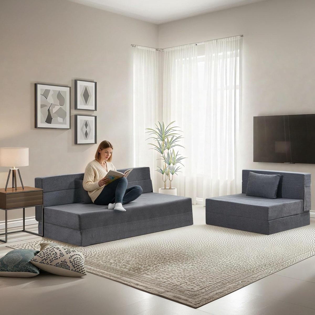 Luxe Uitschuifbare Slaapbank - Grijs - 100x203 cm - Arqam
