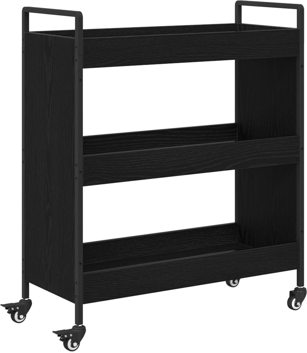 vidaXL - Keuken - Trolley - Zwart - Eiken - 70 - x - 30 - x - 82 - cm - Bewerkt - hout