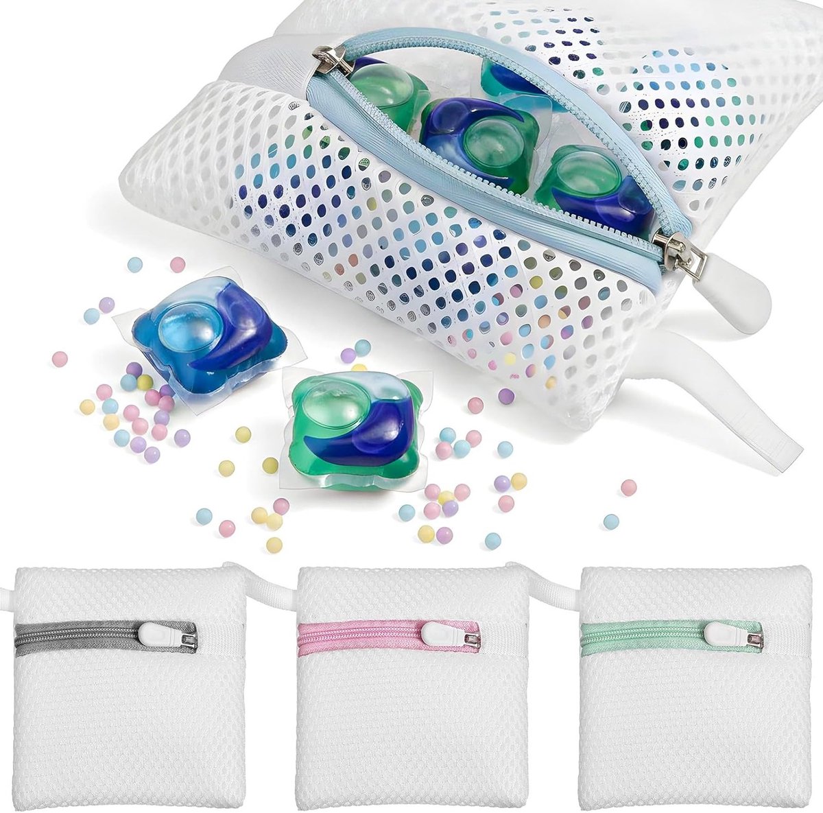 4 Stuks Kleine Mesh Waszakken, Duurzame Polyester Opbergzakken voor Geurige Parels, Reiswas Organizer, Bescherming voor Delicate Kleding