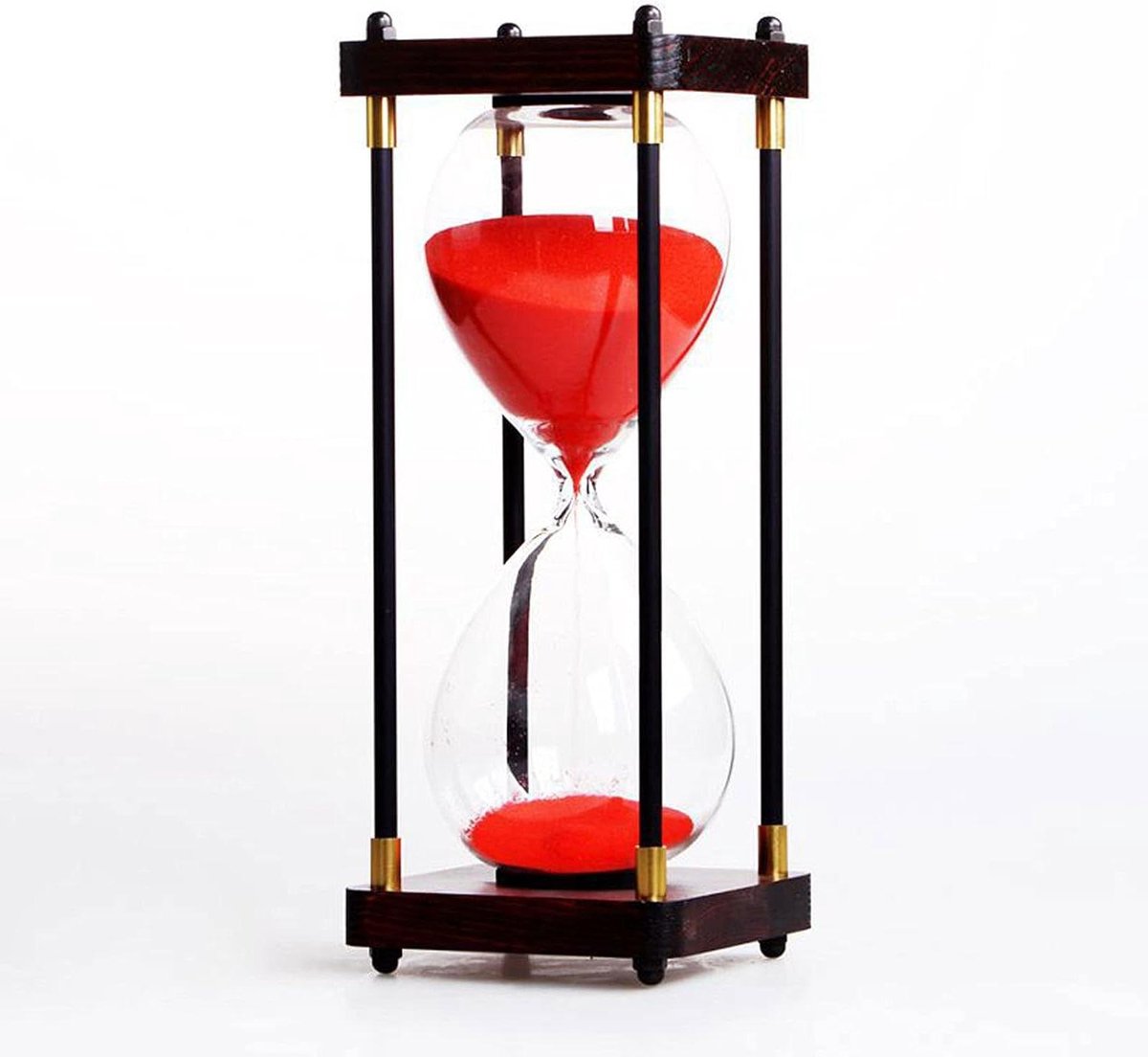 Zandloper Set - Zandklok Timers - Tijdmanagement Keuken - Duurzaam Houten Frame - 45 Minuten - Rood Zand