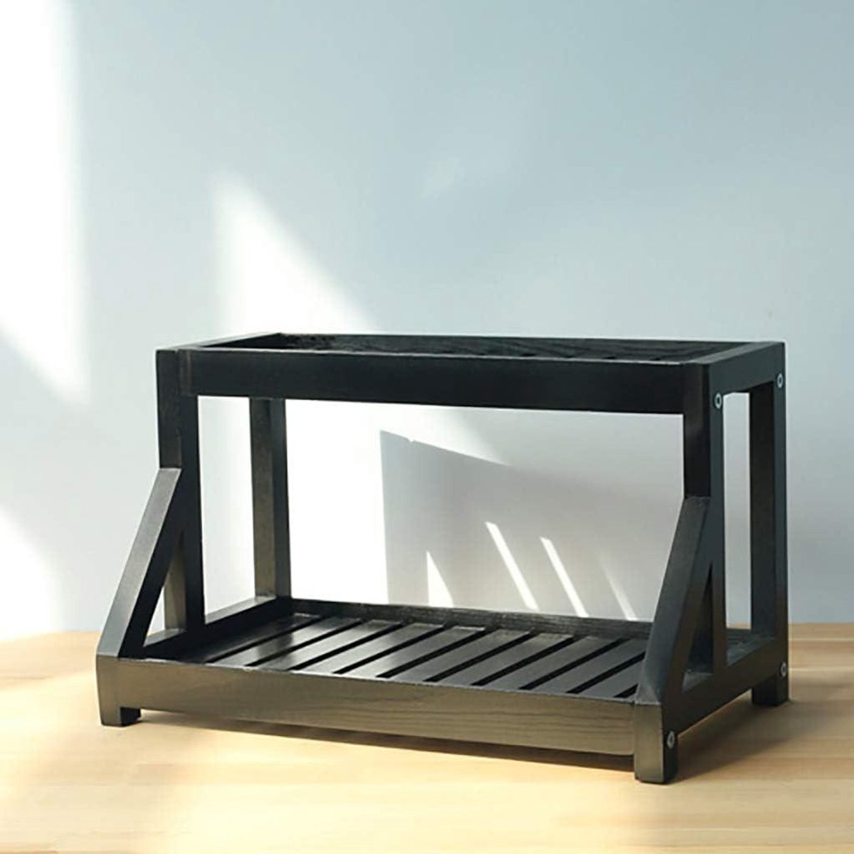 Houten Bloemenstandaard - Mini Planter - Planten Presenteren - Massief Hout - 42.5 cm - Zwart