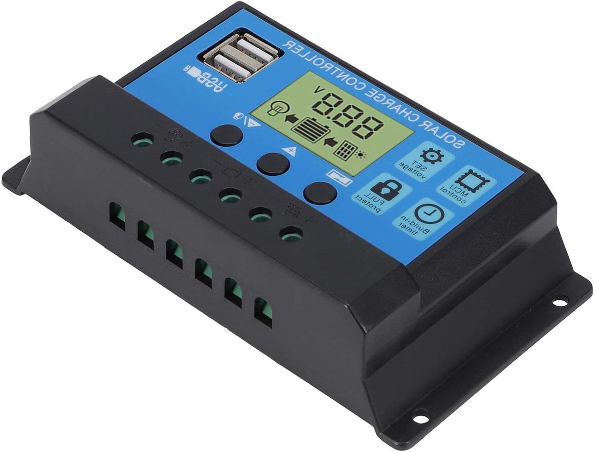 Zonnecontroller - Solar Laadregelaar - Energie Opslag - Adaptief Ontwerp - 12V/24V 30A - Zwart