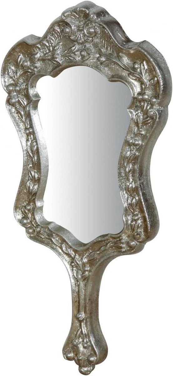 Houten Handspiegel - Decoratieve Spiegel - Make-up Aanbrengen - Vintage Afwerking - 38 cm Hoog - Houtkleur
