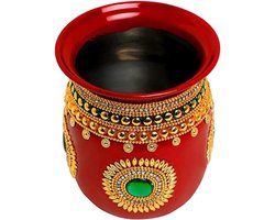 Decoratieve Kalash - Handgeschilderd Metaal - Religieuze Decoratie - Handgeschilderd Uniek - 15 cm Hoog - Veelkleurig
