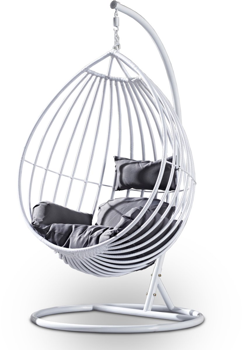 Rijoka Hangstoel Druppel Schommelstoel – Wit Rattan