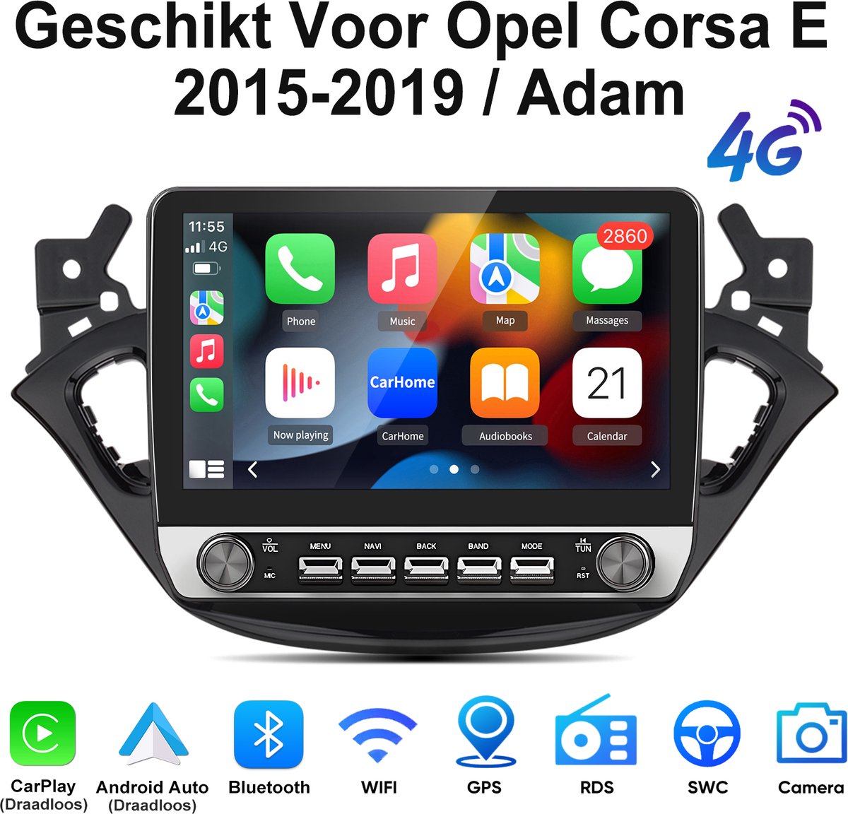 Junsun Autoradio Geschikt voor Opel Corsa E (2015-2019) / Adam, Android 15, 6+128 GB, Draadloze CarPlay & Andriod Auto, DAB+, GPS-Navigatie, WIFI, Bluetooth, RDS, FM, SWC, 10.1-inch Touchscreen, DSP, 4G, Octa-core processor
