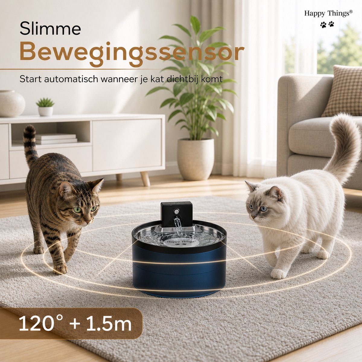 Happy Things ZR20 Draadloze Drinkfontein met Sensor - RVS thumbnail 5