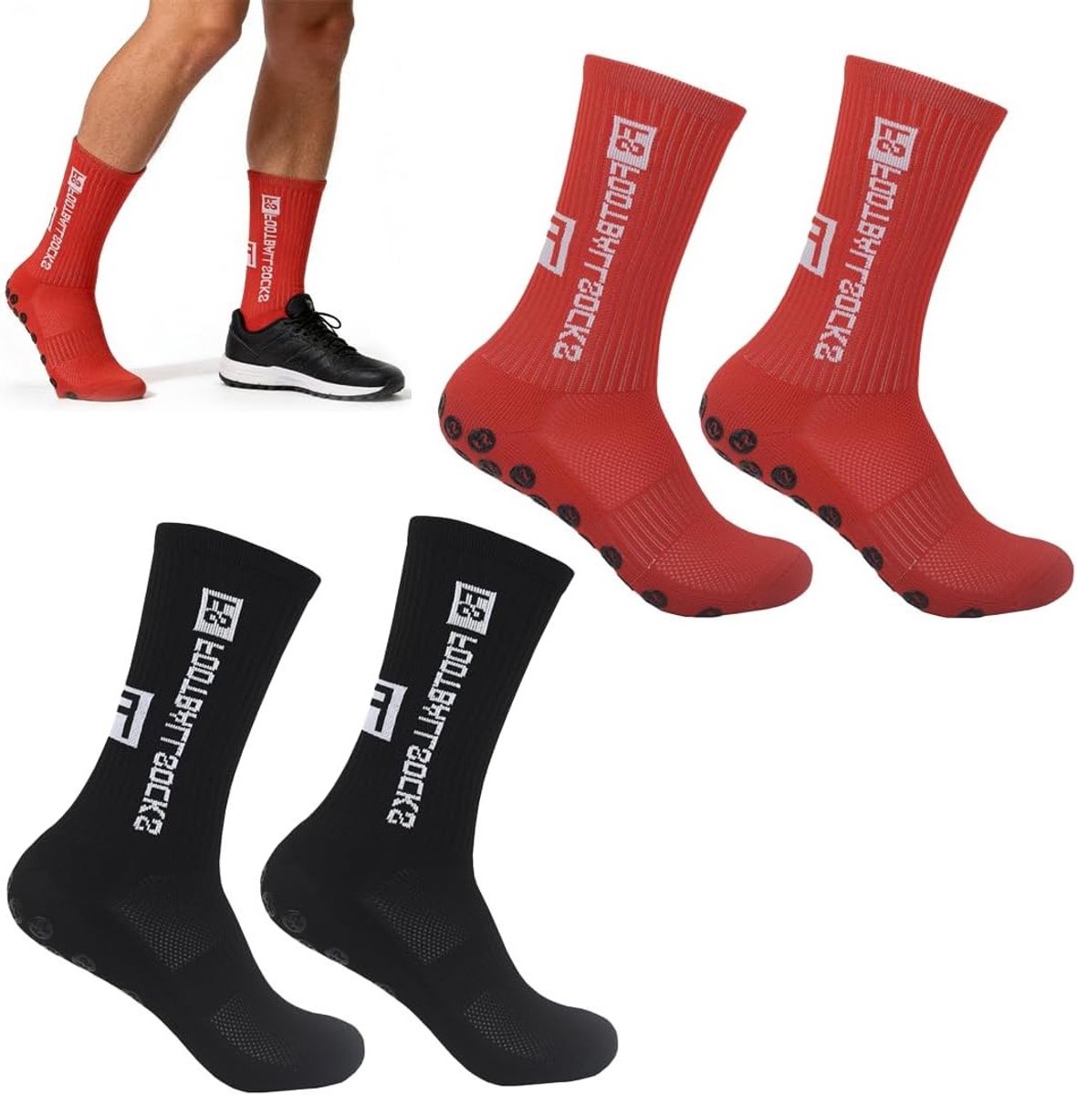 Voetbalsokken set van 2 paar, antislip sportkousen voor mannen en vrouwen, ideaal voor voetbal, basketbal en hardlopen
