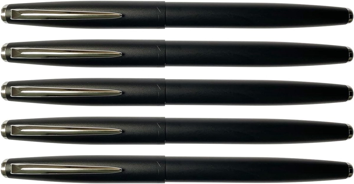 Set van 5 Klassieke Metalen Vulpen met Inktconverters, EF Nib, Zwart met Zilveren Clip voor Schrijven en Tekenen