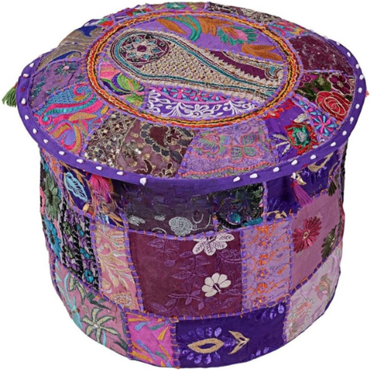 katoen patchwork geborduurde osmanische kruk poef afdekking paars bloemen ottoman meubels
