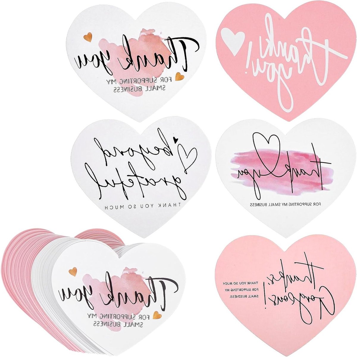 Hartvormige bedankkaartjes - 250 Stuks, 7x6 cm, Blanco Roze en Wit voor Bruiloften, Babyborrels en Feestjes, Perfect voor Bedankjes en Cadeautjes