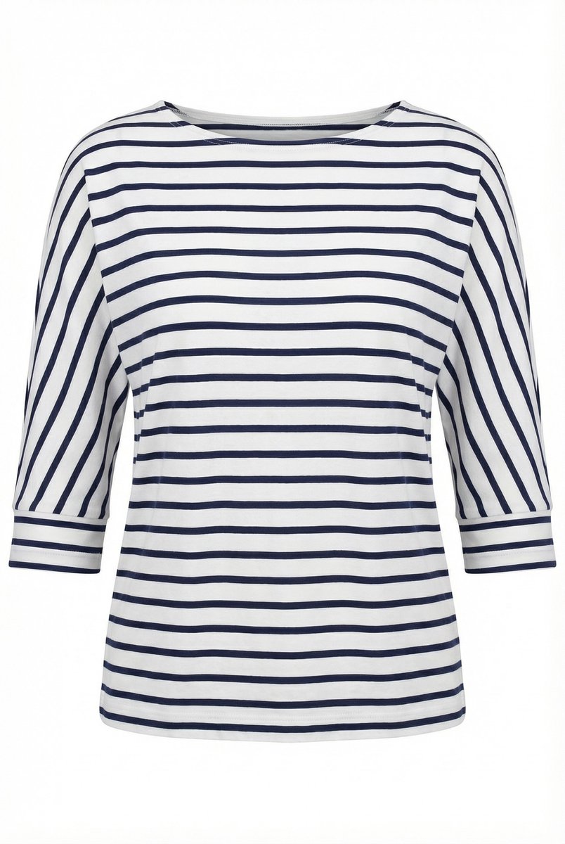 MOOI! Company - Streep T-shirt Blauw-Wit - Losse pasvorm - 50% Katoen 50% Modal - model Bente - Lange mouw - XXL
