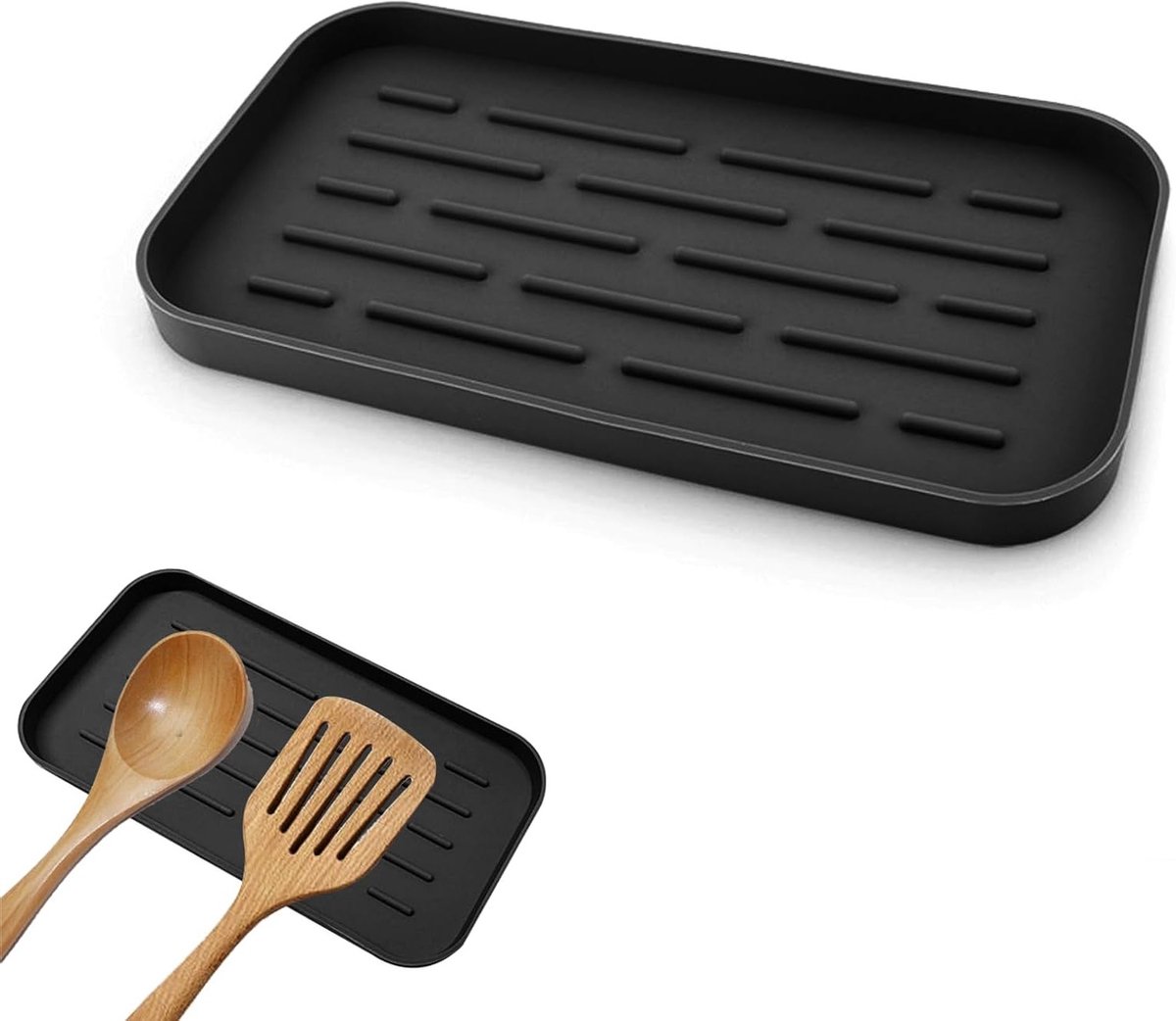 Functionele Lepelhouder van Siliconen voor Keuken, Ideaal voor Aanrecht, Kookplaat en Eettafel - Zwart