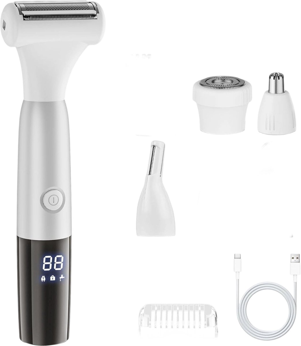 Ladyshave - Damesscheerset voor vrouwen - 5-in-1 bikinitrimmer en scheerapparaat - Elektrische trimmer voor nat en droog gebruik - Waterdicht - Geschikt voor gezicht, neus, armen, benen, schaamstreek, oksels en bikinilijn