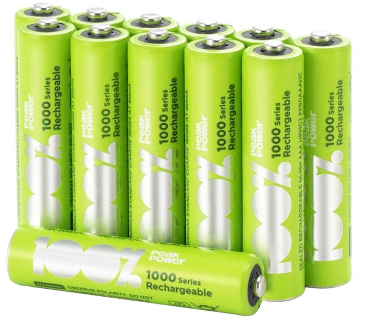 Bol.com 100% Peak Power oplaadbare batterijen AAA - NiMH AAA batterij - micro 800 mAh - 12 stuks aanbieding