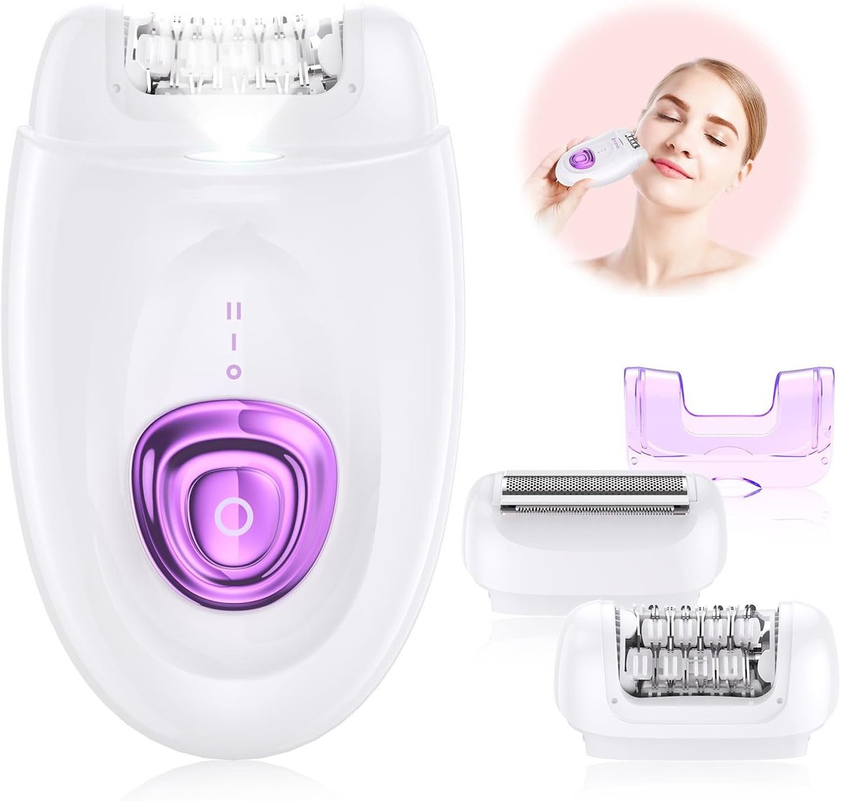 Ladyshave - Damesscheerapparaat voor vrouwen - 2-in-1 ontharingsapparaat - LED-verlichting - USB oplaadbaar - Te gebruiken voor het trimmen van lichaamshaar, gezichtshaar, bikinilijn, oksels, benen, armen, gezicht en het hele lichaam - Paars