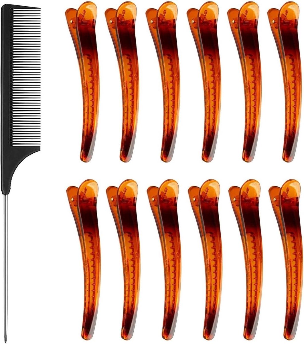 Haarclips en Kam Set - Kappers Gereedschap - Haar Styling - Antistatische Staartkam - 13 Stuks - Veelkleurig