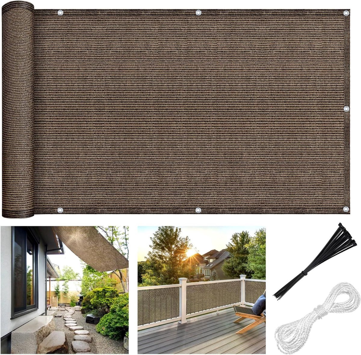 Schaduwdoek 0.9x3 m – Zonnescherm voor Tuin, Terras, Balkon & Zwembad – HDPE 90–95% UV-Bescherming -(Koffiebruin)
