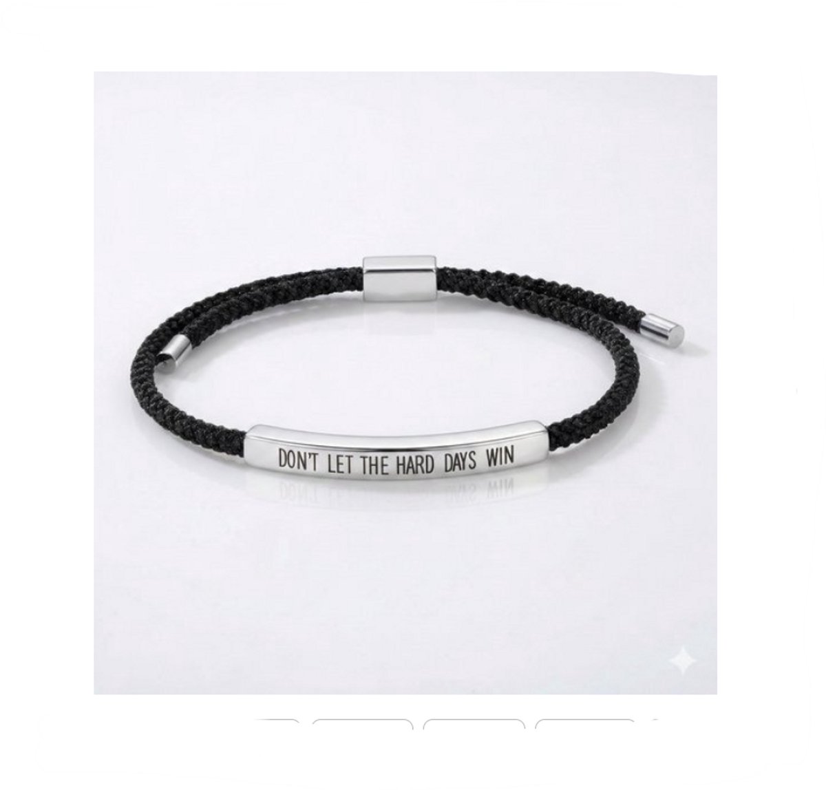 Handgemaakt - Zwart gevlochten - cadeau - motivatie armband - heren en dames - Titanium plaat - gegraveerde tekst "Don't Let The Hard Days Win" – verstelbaar - vriendschap -