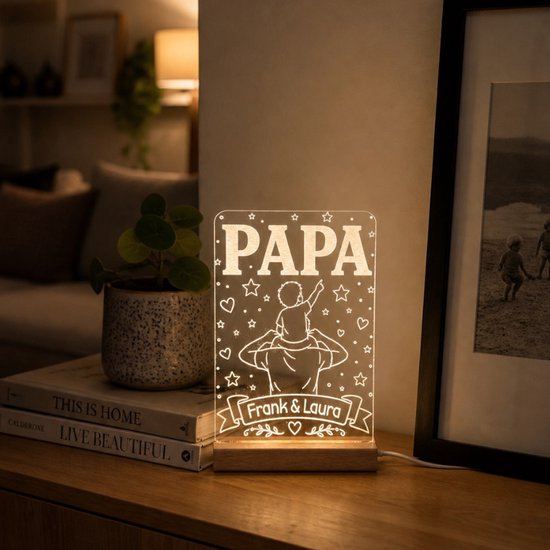 LED Lampje Papa Gepersonaliseerd met Namen - Vaderdag Cadeau van Merkloos — afbeelding 2