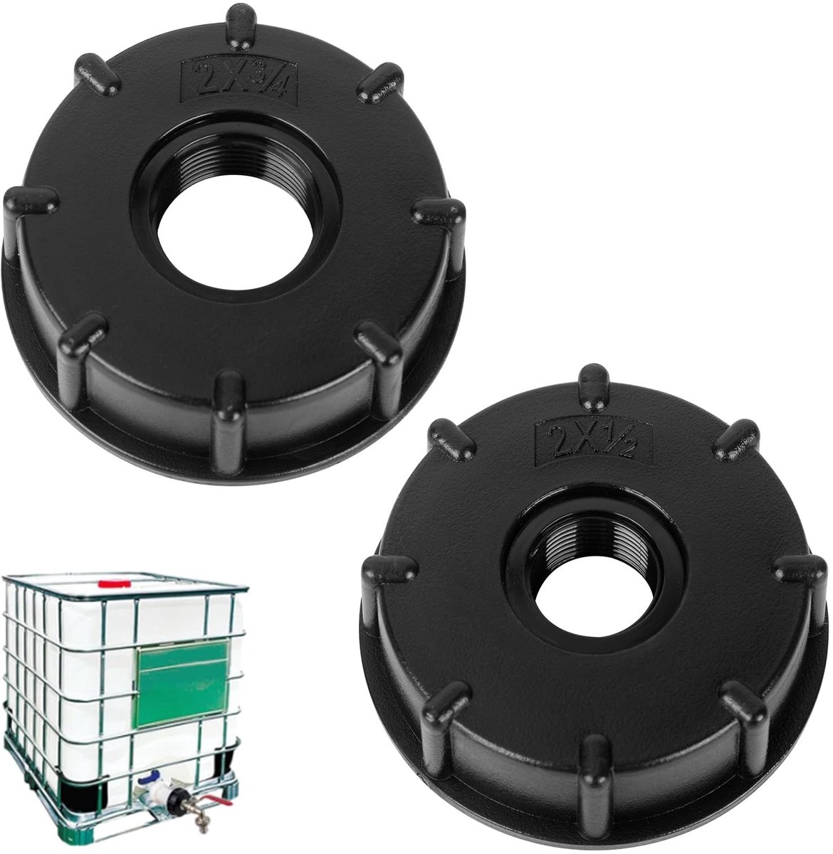 Dailygoods - Adapter Set - 2 Stuks - Waterkraan Accessoires - Zwart - Regenwatertank Aansluitingen - Voor Containers - Kunststof