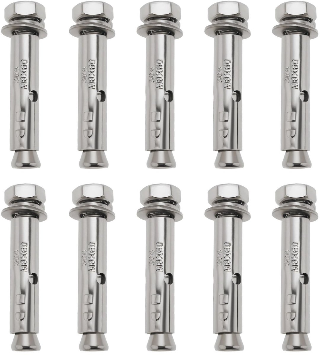 aladdien - Uitbreidingsbouten - 10 Stuks M8 x 60 - RVS 304 - Beveiliging voor Vangrails - Duurzaam en Sterk - Geschikt voor Bevestiging - Zilverkleurig
