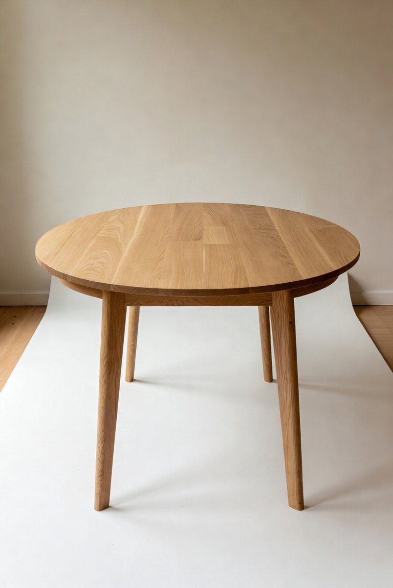 Escandi Uitschuifbare Ronde Eettafel 100–130 cm – Massief Eikenhout Scandinavische Design Dining Table voor Keuken & Woonkamer – Duurzame FSC Houten Tafel Nature Oak - Ganeey