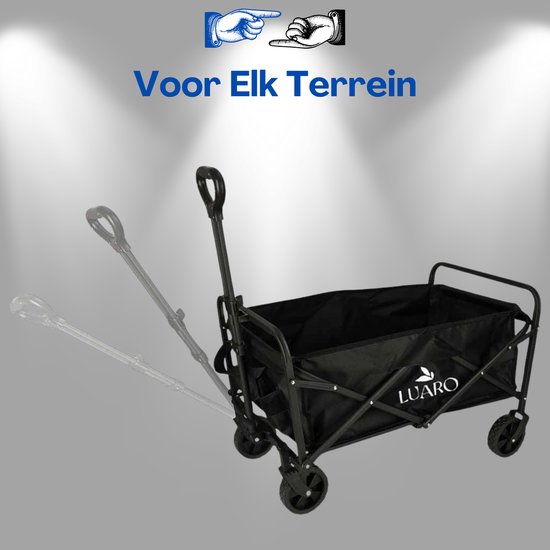 Opvouwbare Bolderkar 100L Zwart - Strandwagen Transportkar met Verstelbare Trekstang en 360° Wielen - Campingkar Tuinkar Boodschappenwagen voor Strand Kamperen Picknick en Dagelijks Gebruik - Belastbaar tot 100 kg Met Ebook — afbeelding 2