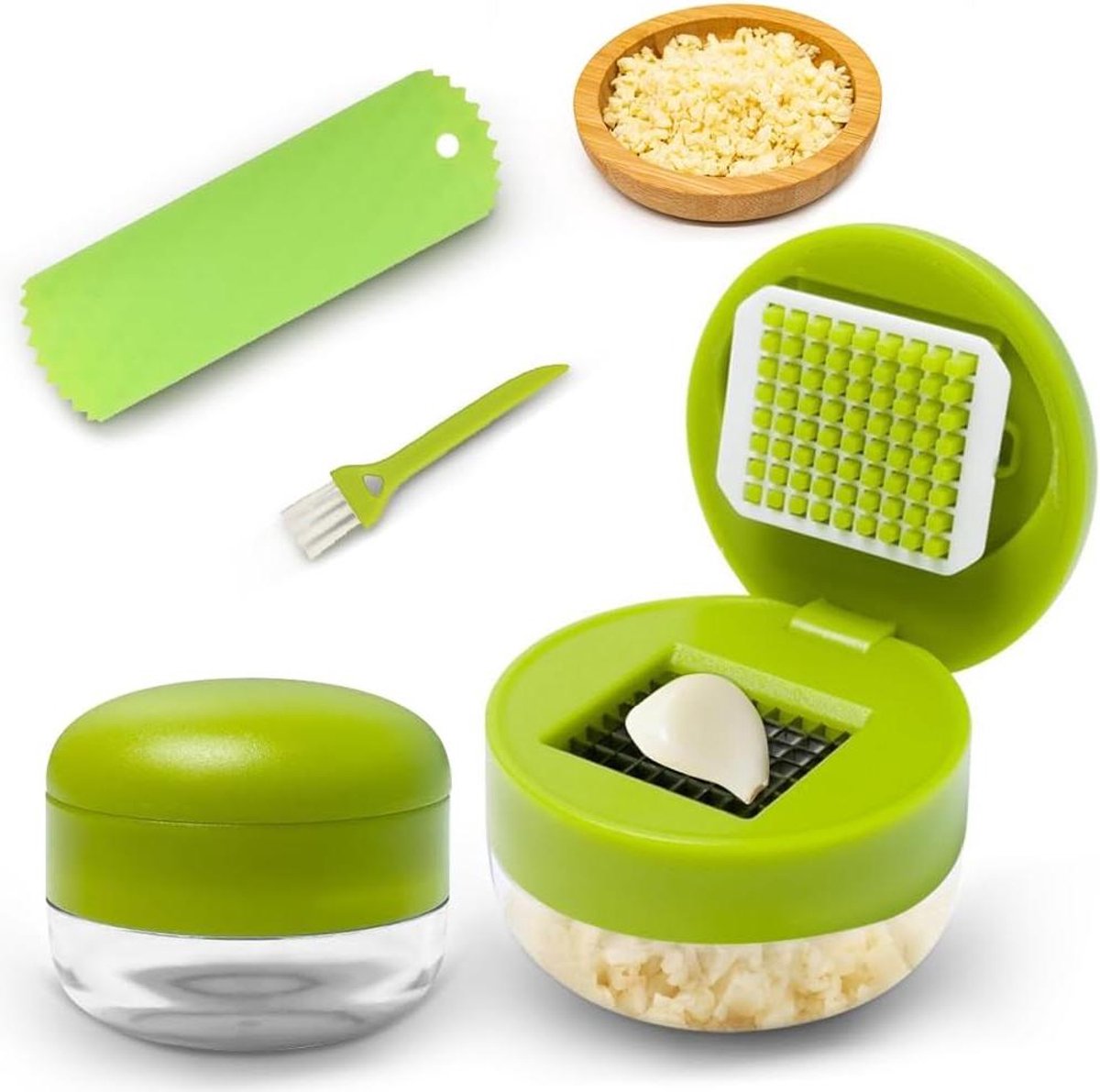 Knoflookpers Set - Keuken Gadget - Snel Ingrediënten - Roestvrij Staal - 2 Stuks - Groen