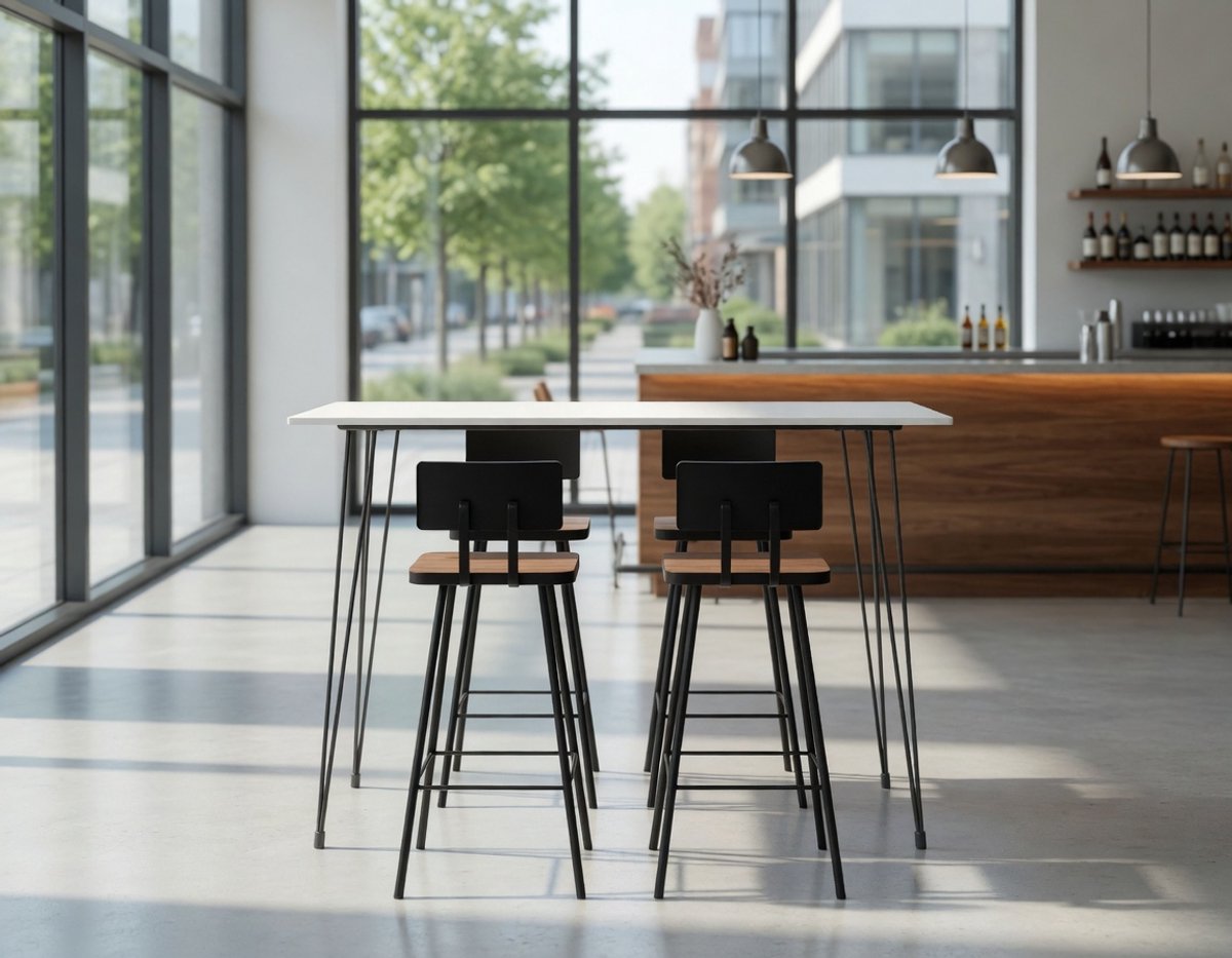 5-Delige Luxe Barset Wit - Bartafel + 4 Barkrukken - Voor Keuken, Restaurant & Bar - Geen Montage Vereist - Ganeey