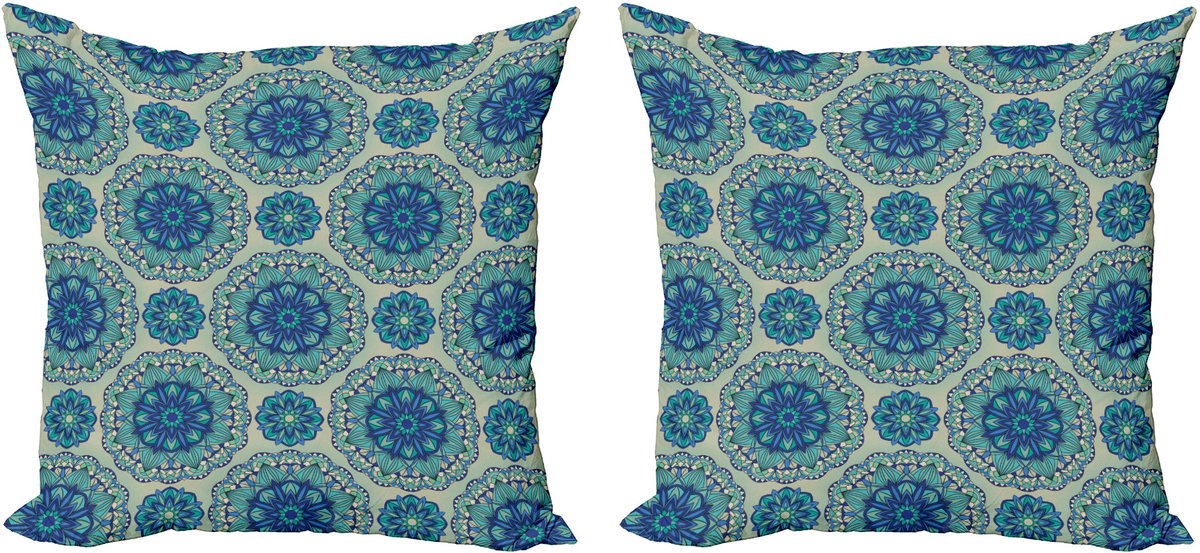 ABAKUHAUS Mandala Decoratieve Kussenhoes, Set van 2, Bloemenornamenten, Modern Accent, Dubbelzijdige Digitale Print, 50x50 cm, Multicolor Meerkleurig