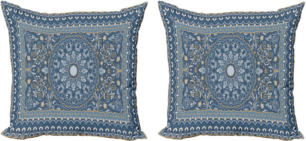 ABAKUHAUS Antieke Oosterse Decoratieve Kussenhoes, Set van 2, Modern Accent Dubbelzijdige Digitale Print, 60x60 cm, Grijsgroenblauw